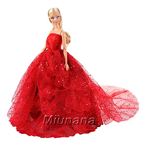 Miunana 1 Moda Vestido Boda Novia Vestir Fiesta Partido Noche y Ropa para Muñeca Barbie Doll Regalo Navidad-Rojo