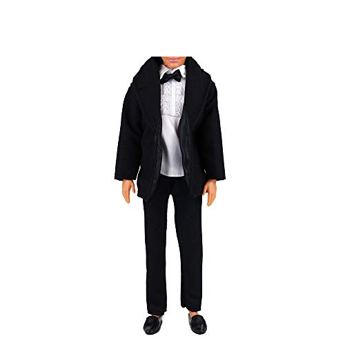 Miunana 1 Vestido de Novia con Velo Blanco Vestir Boda Ropa para Muñeca Ninas y 1 Novio Traje de Ropa con Negro para Ninos Muñeco