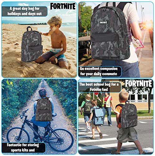 Mochila Fortnite para Niños | Mochilas Escolares Juveniles | Mochila Escolar Llama, Camuflaje | Estilo Unisex para Niños y Adultos | Regalos para Adolescentes (Negro Emotes)