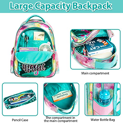 Mochila para niñas 2PCS con Estuche para lápices para niñas Unicornio con Lentejuelas