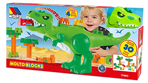 MOLTO Dino Bloques 30 pcs. Juego de Construcción, Tiranosaurio Rex, Juguete para niños a Partir de 1 año, Juego didáctico, articulado, Juego de Bloques