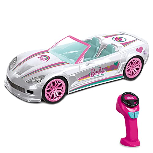 Mondo Motors – Mattel Barbie Dream Car Cabrio Glamour – Coche teledirigido para niños de Barbie – Dos plazas – Detalles realistas – Color Blanco