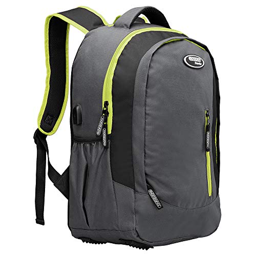 Monzana Mochila Deportiva 35L con Puerto USB Bolsa para Laptop Desmontable 48x22x33 Gris y Verde Ergonómica Transpirable