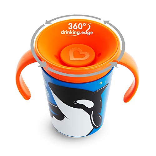 Munchkin Miracle 360 grados Wildlove Vaso de Entrenamiento con Asas, Set de 1, Orca, 177 ml