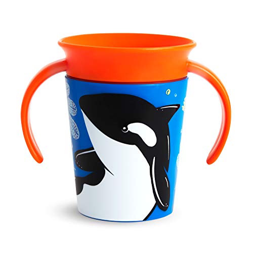 Munchkin Miracle 360 grados Wildlove Vaso de Entrenamiento con Asas, Set de 1, Orca, 177 ml