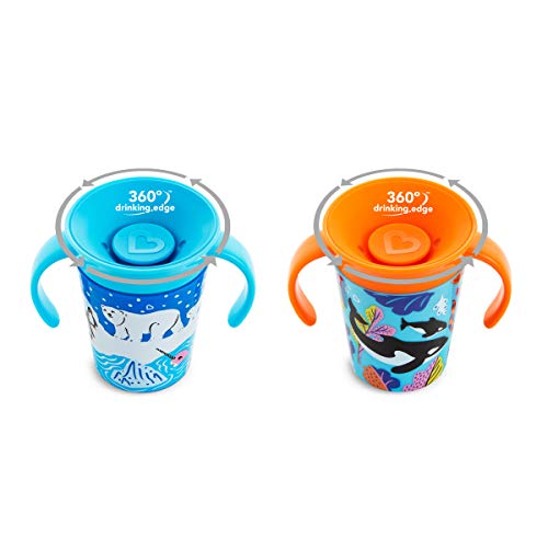 Munchkin Miracle 360 grados Wildlove Vaso de Entrenamiento con Asas, Set de 2, Oso Polar/Orca, 177 ml