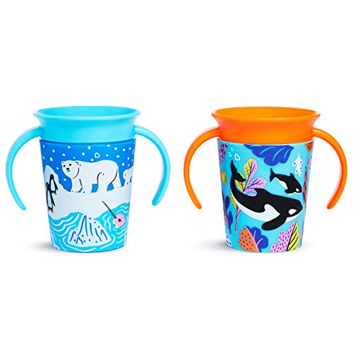 Munchkin Miracle 360 grados Wildlove Vaso de Entrenamiento con Asas, Set de 2, Oso Polar/Orca, 177 ml