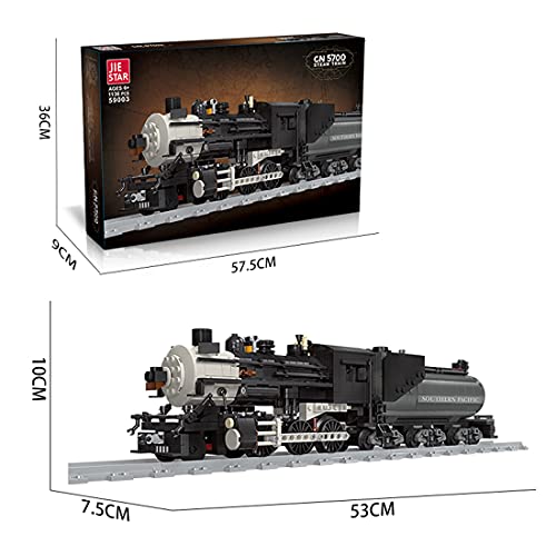 Myste Tren de técnica con tren de vapor, 1136 piezas, negro, estilo retro, bloques de construcción, compatible con tren Lego City