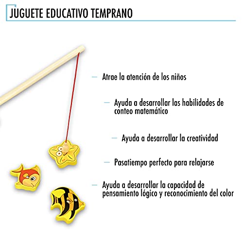 N Naturly Puzzle de Pesca Magnético | Juego de Pesca con Rompecabezas Incluido | 8 Animales Marinos con Imanes + 1 Caña De Pescar Imantada| Juguete Educativo Infantil