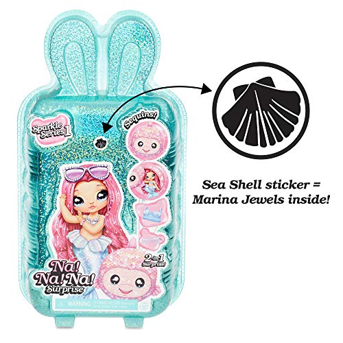 Na Na Na Surprise Muñeca de moda 2 en 1 MARINA JEWELS - Bolso con pompón - Muñeca sirenita con ropa y accesorios. Serie Sparkle - Edad: 5+ años