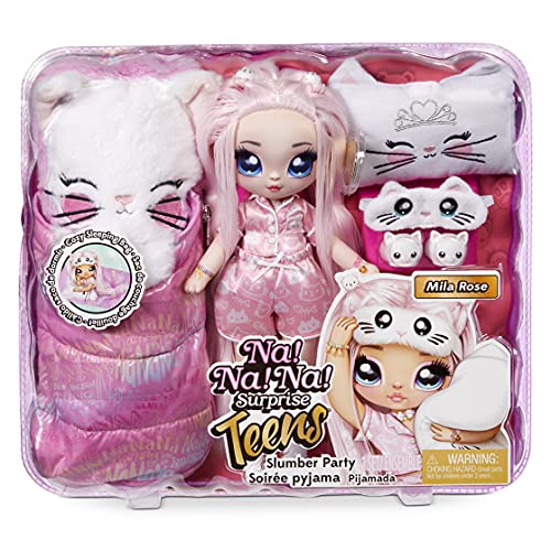 Na Na Na Surprise Teens Slumber Party Moda Mila Rose-Juguete para niños-Coleccionable-Muñeca de Tela de 27 cm, Inspirada en un Gatito Persa-Pelo Rosa, Color (577423C3)