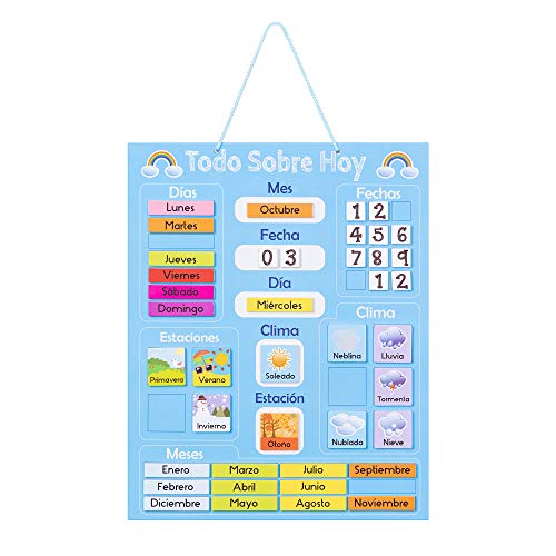 Navaris Calendario de Aprendizaje para niños - Tablero Educativo Montessori en español - Pizarra para Aprender días Meses Estaciones con 41 imanes