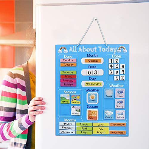 Navaris Calendario de Aprendizaje para niños - Tablero Educativo Montessori en inglés - Pizarra para Aprender días de la Semana Clima con 41 imanes