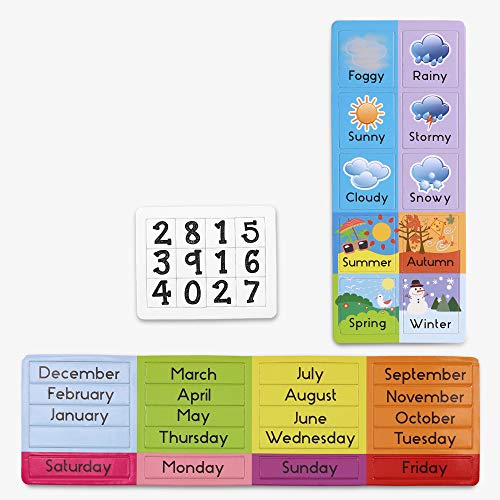 Navaris Calendario de Aprendizaje para niños - Tablero Educativo Montessori en inglés - Pizarra para Aprender días de la Semana Clima con 41 imanes