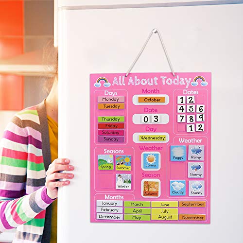 Navaris Calendario de Aprendizaje para niños - Tablero Educativo Montessori en inglés - Pizarra para Aprender días de la Semana Clima con 41 imanes