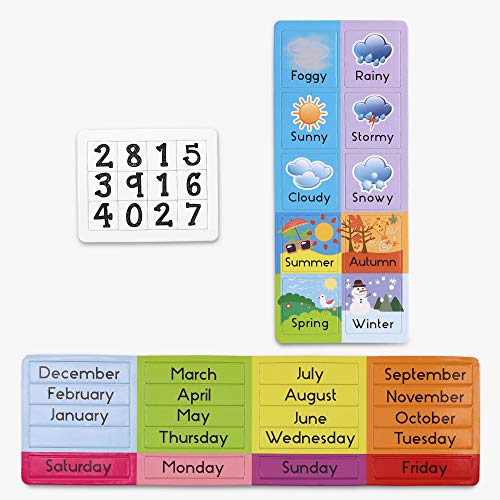 Navaris Calendario de Aprendizaje para niños - Tablero Educativo Montessori en inglés - Pizarra para Aprender días de la Semana Clima con 41 imanes