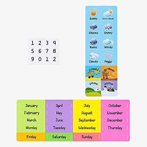 Navaris Calendario de Aprendizaje para niños - Tablero Educativo Montessori en inglés - Pizarra para Aprender días Meses Estaciones con 43 imanes