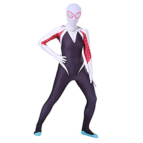 Nuitab Chicas Gwen Spiderman Mono Halloween Cosplay Modificador Mascarilla Adultos Niños Performance Disfraces Zentai Props 3D Impreso Impreso Fancy Dress Outfit,White-Adults/L 170~180cm