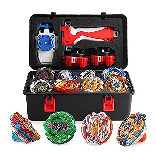 OBEST Conjunto de Peonzas Juguetes con Estuche Portátil, 12 Nuevo Nado Spinner con 2 Turbo Burst Launcher, Gyro Spinning Pocket Box