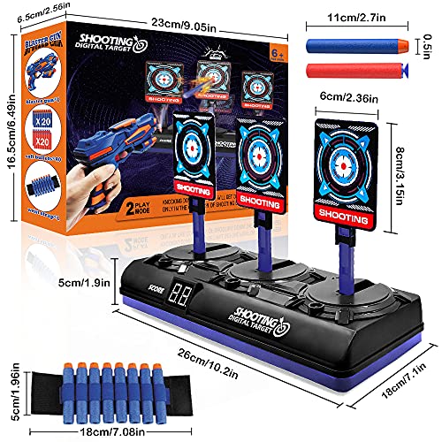 Objetivo de Tiro Electrónico para Nerf, Diana Digital con 1 Pistola, 40 Dardos de Espuma, Rebote Automático, Función de Puntuación, Sonido y Luz, Juego de Disparos Juguetes Regalo Niño de 3-12 Años