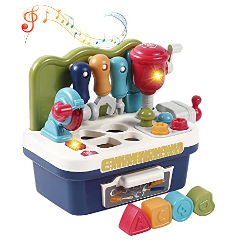 OR OR TU Juguetes Banco de Construcción Trabajo para Niños con Efectos de Luces Sonidos Cubo de Actividad Juguete Educativos Coincidencia de Bloques Formas Regalo de Cumpleaños para 2 3 4+ Años Niña
