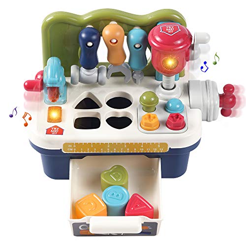 OR OR TU Juguetes Banco de Construcción Trabajo para Niños con Efectos de Luces Sonidos Cubo de Actividad Juguete Educativos Coincidencia de Bloques Formas Regalo de Cumpleaños para 2 3 4+ Años Niña