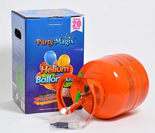 PartyMagix Bombona de gas helio prémium, pequeña, para 20 globos, envasada en Alemania, botella de helio, bombona de helio, para globos, gas, cumpleaños, fiestas, bodas, globos desechables
