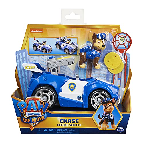 PAW PATROL Chase's Deluxe Movie Transforming Toy Car con Figura de acción Coleccionable, Juguetes para niños a Partir de 3 años