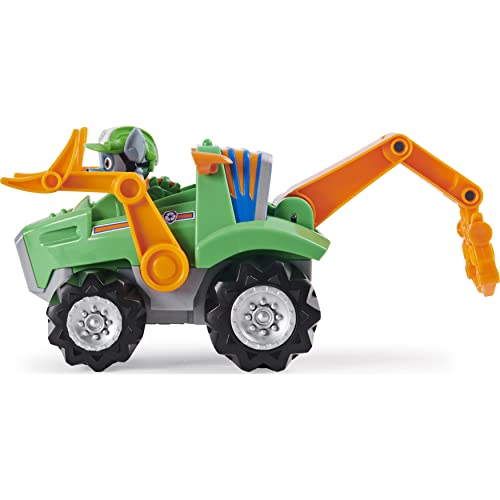 PAW Patrol Dino Rescue Rocky's Deluxe Rev Up Vehículo con figura de dinosaurio misterioso