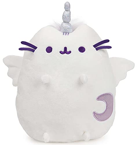 Peluche de gato con forma de unicornio alado con símbolo de luna, 23 cm, multicolor