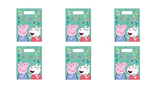 Peppa Pig 2356; Pack 6 Bolsas de Cono Ideal para Fiestas y cumpleaños; Bolsas para gominolas o Regalos; Producto de plástico; Dimensiones 20x40 cm