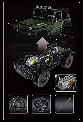 PEXL Juego de construcción de bloques de construcción para vehículos todoterreno Jeep Wrangler Offroader, 2000 bloques de construcción Technic 4x4, modelo Off-Road compatible con Lego Technic