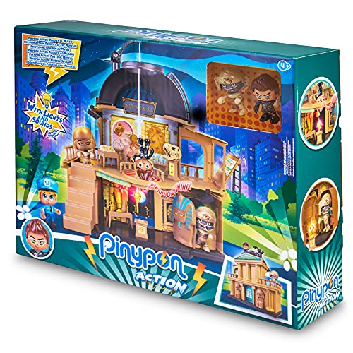 Pinypon Action - Robo en el Museo, set de juego de policías, monstruos y aventuras, con luces y sonidos para un juego divertido, incluye 2 muñecos Pinypon de una momia y un ladrón, Famosa, (700016647)