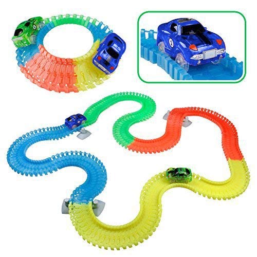 Pista de Coches para Niños con 2 Coches de Juguetes，Luminoso Circuito Coches Juguete 240 Piezas Pista Coches Flexible Regalo Niño Niñas para Juguetes Niños 3 4 5 6 7 Años