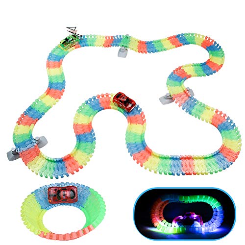 Pista de Coches para Niños con 2 Coches de Juguetes，Luminoso Circuito Coches Juguete 240 Piezas Pista Coches Flexible Regalo Niño Niñas para Juguetes Niños 3 4 5 6 7 Años