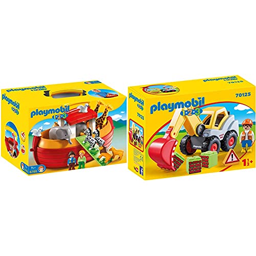 PLAYMOBIL 1.2.3 Playset Maletín, Arca De Noé, Multicolor, 18M + (6765) + -70125 1.2.3 Pala Excavadora, Multicolor, Talla Única (70125) , Color/Modelo Surtido