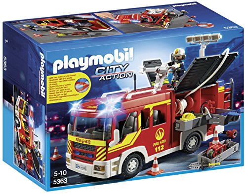 PLAYMOBIL Bomberos Camión Bombero con luz y Sonido, City, 35.1 x 25.1 x 15.2 (5363)