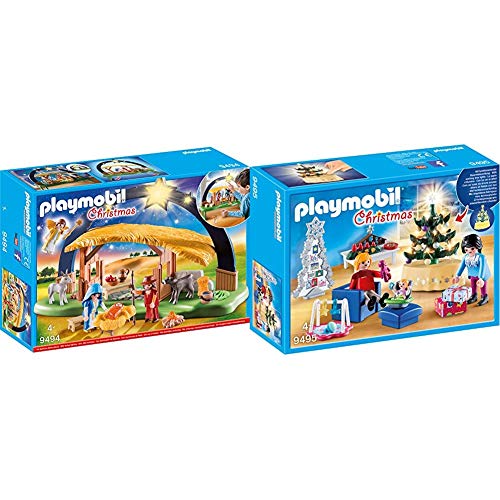 PLAYMOBIL Christmas Belén con Luz y Patas Plegables, A Partir de 4 años (9494) + Christmas Habitación Navideña, A Partir de 4 años (9495)