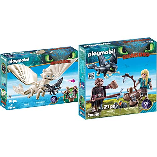 PLAYMOBIL DreamWorks Dragons Furia Diurna y Bebé Dragón con Niños, a Partir de 4 Años (70038) + HIPO y Astrid con Bebé Dragón