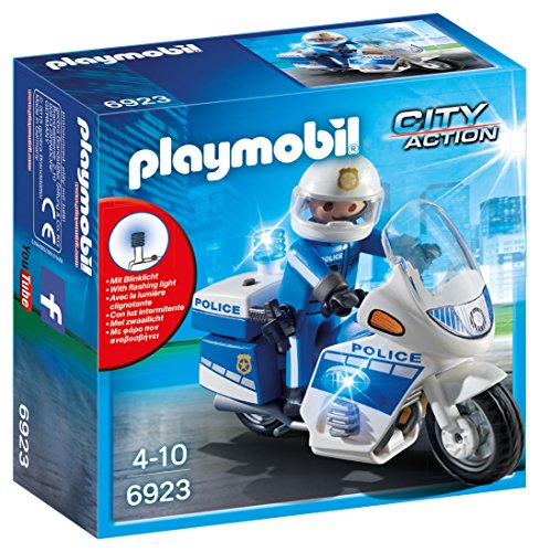 Playmobil Policía- City Action-Policía con Moto y Luces LED Playmobil Conjunto de Figuras, Multicolor (6923)