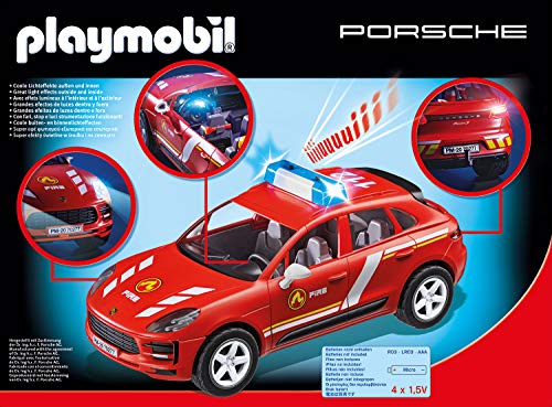 Playmobil Porsche 70277 Porsche Macan S Bomberos con Efectos de luz y Sonido, a Partir de 4 años