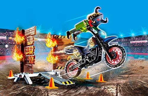 PLAYMOBIL Stuntshow 70553 Moto con muro de fuego, Para niños de 4 a 10 años