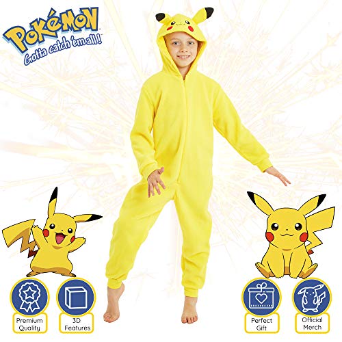 Pokemon Pikachu Pijama Entero para Niños Niñas De Una Pieza, Cosplay, Pijama Animal Disfraz Go Capucha,Ropa de Dormir Invierno, Regalos para Chicos Chicas 4 - 14 Años (13-14 años)
