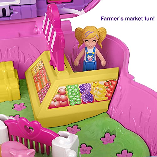 Polly Pocket Cofre con forma de cerdito en la granja, con muñecas y mascotas, juguete para niñas y niños +4 años (Mattel GTN16)
