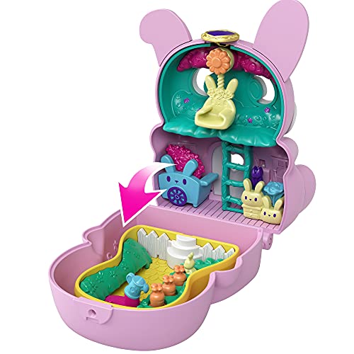 Polly Pocket Conejito vueltas Cofre conejo con asa y con muñeca, juguete para niñas y niños +4 años Mattel GTM60