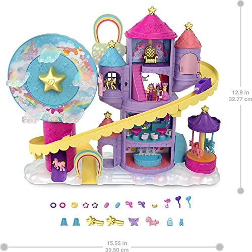 Polly Pocket Parque temático arcoiris Set de juego con muñeca, mascota y accesorios, juguete +4 años (Mattel HBT13)
