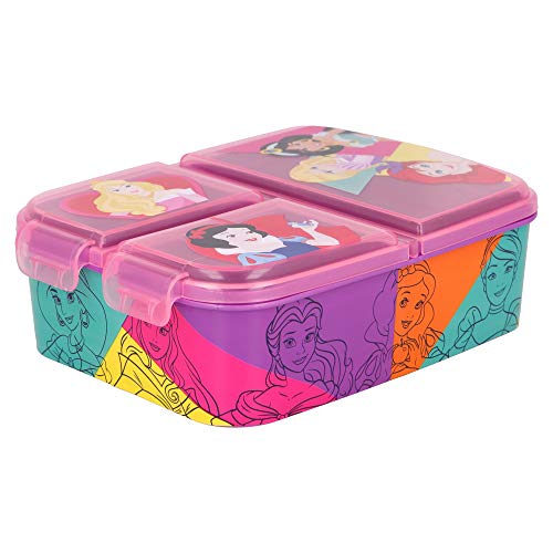 PRINCESAS DISNEY | Sandwichera con 3 compartimentos para niños - lonchera infantil - Porta merienda - Fiambrera decorada