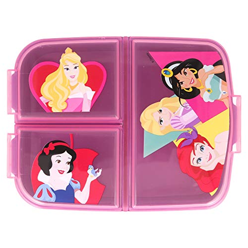 PRINCESAS DISNEY | Sandwichera con 3 compartimentos para niños - lonchera infantil - Porta merienda - Fiambrera decorada