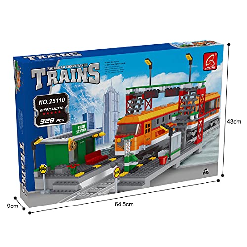 PROTOY Tren de ingeniería con rieles, 928 piezas, CN5700 City, tren de mercancías ferroviario, bloques de construcción flotantes, juguete de construcción compatible con la técnica Lego