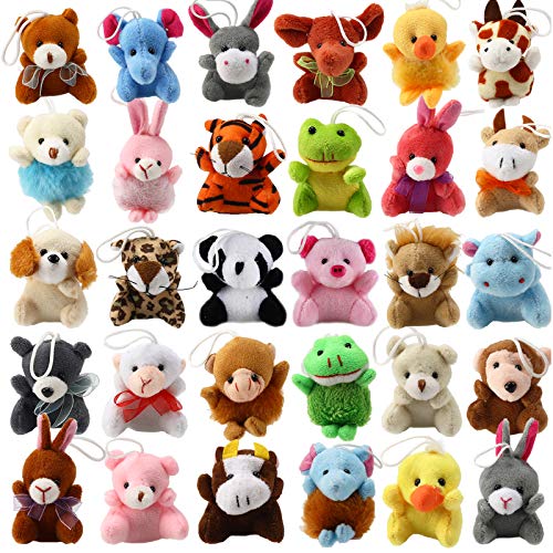 Punertoy Juguetes Infantiles, Set de Osito Perrito Patito Ranita Peluche Decoraciones Animales para Llavero Bolsas Mochilas Regalos Premios para Fiestas Temáticas Escuelas Niños Niñas (28 PCS)